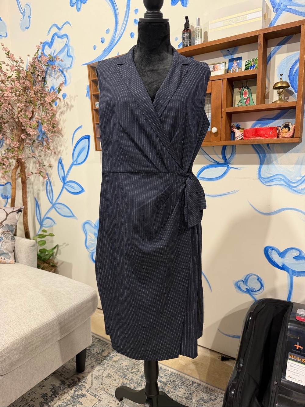 Rebecca Taylor Pinstripe Wrap Midi Dress